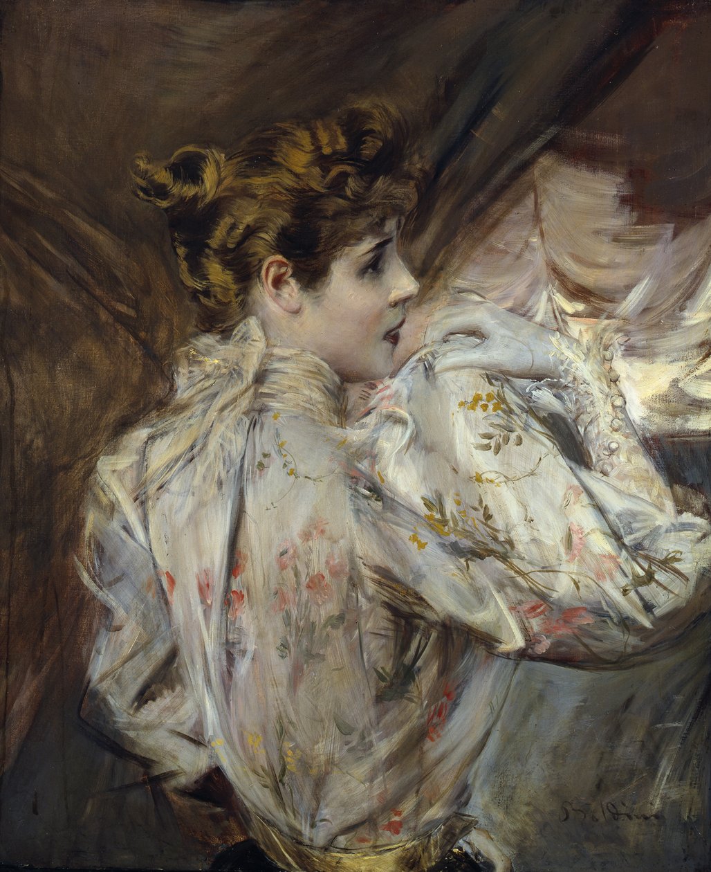 Fiatal nő portréja profilban Duse Eleonóra, c. 1895. alkotó: Giovanni Boldini