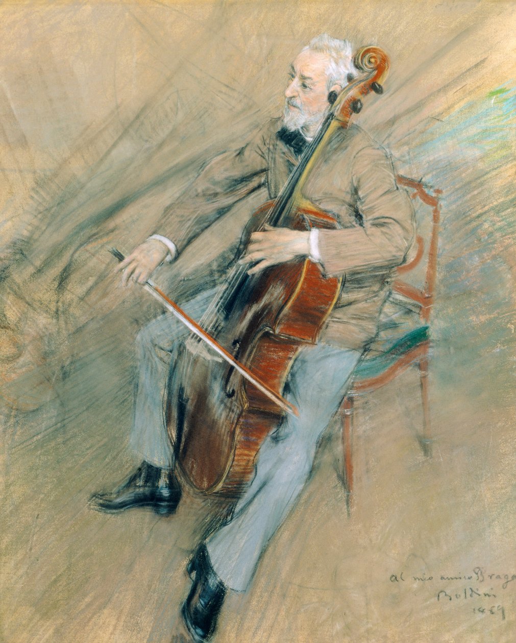 Gaetano Braga csellóművész portréja alkotó: Giovanni Boldini