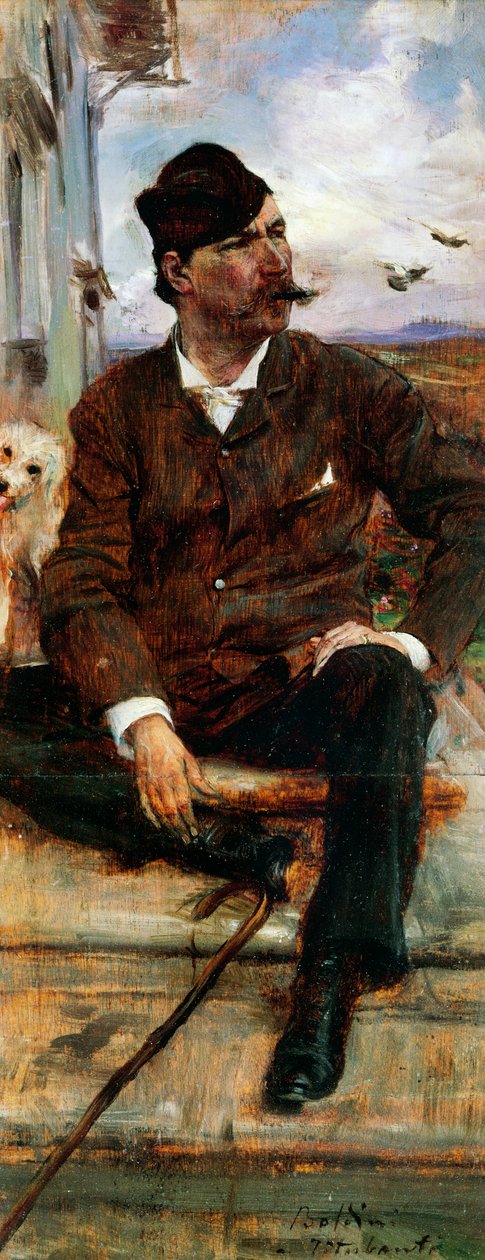 Cristiano Banti festő kockás kalapot viselő portréja alkotó: Giovanni Boldini