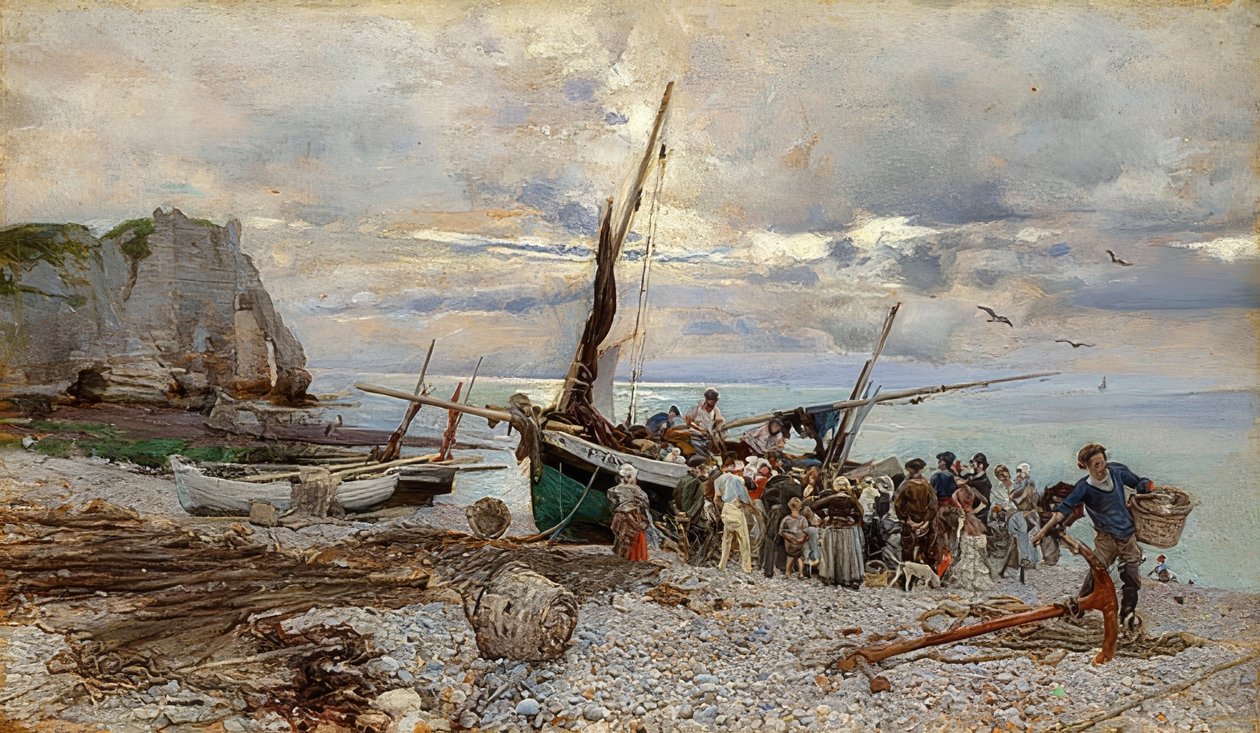 A halászhajók visszatérése, Étretat. 1879 alkotó: Giovanni Boldini
