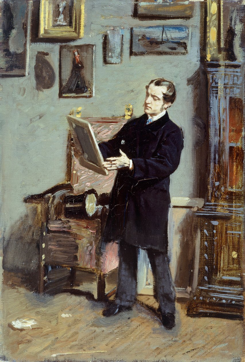 Giovanni Boldini önarcképe egy képet nézve, kb. 1865, Giovanni Boldini (1842-1931), olaj, vászon, 32x22,5 cm. alkotó: Giovanni Boldini