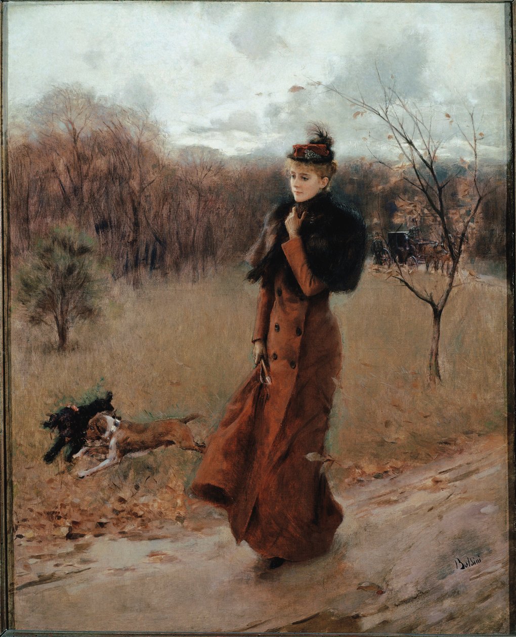 Séta a nápolyi parkba (olaj, vászon) alkotó: Giovanni Boldini