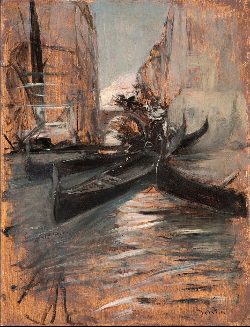 Egy velencei csatorna látképe gondolákkal (Velencei csatorna és gondolák) Giovanni Boldini (1842-1931) festménye 1910-1914 Magántulajdonú gyűjtemény alkotó: Giovanni Boldini