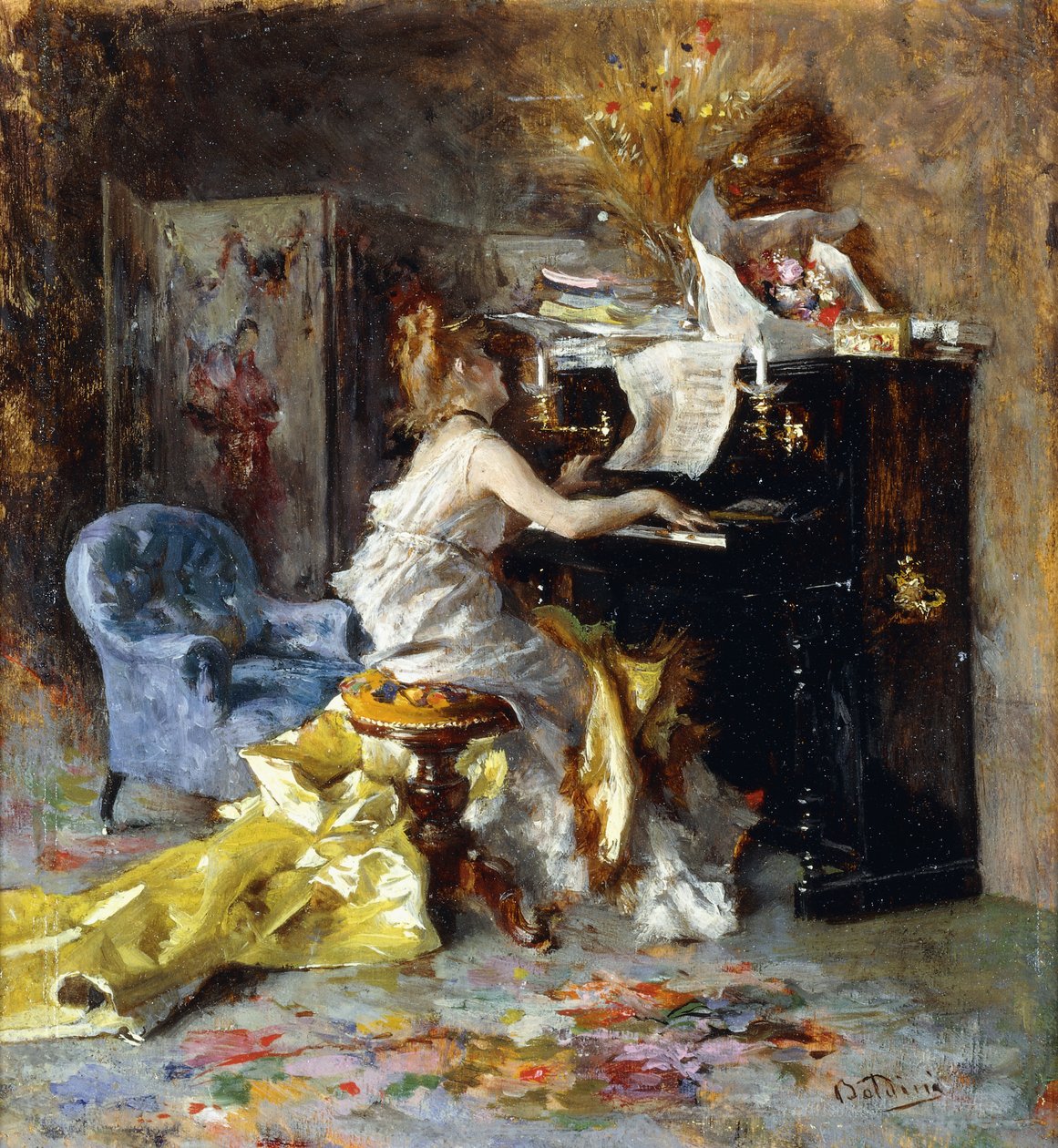 Nő a zongoránál, alkotó: Giovanni Boldini
