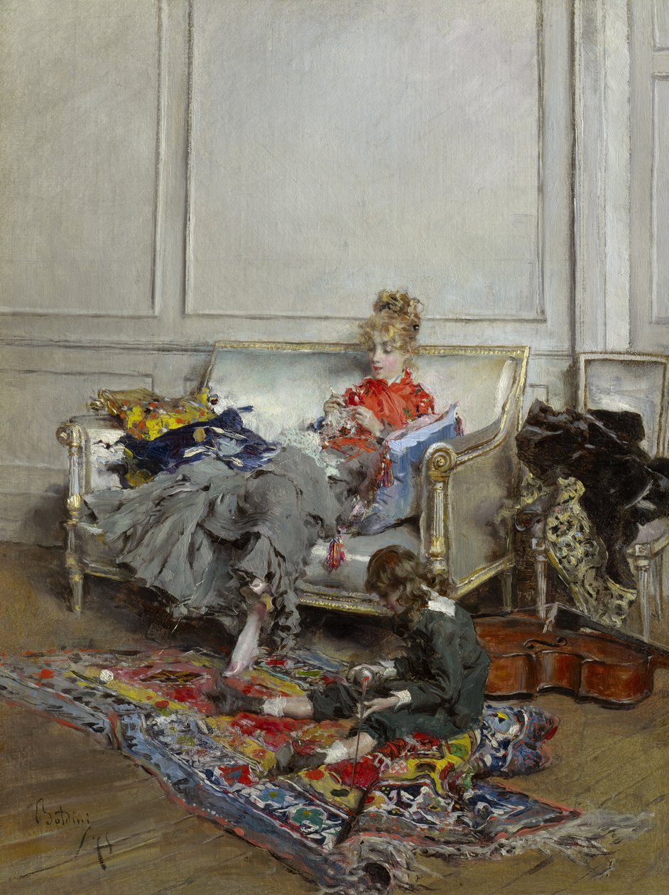 Fiatal nő horgol, 1875 alkotó: Giovanni Boldini