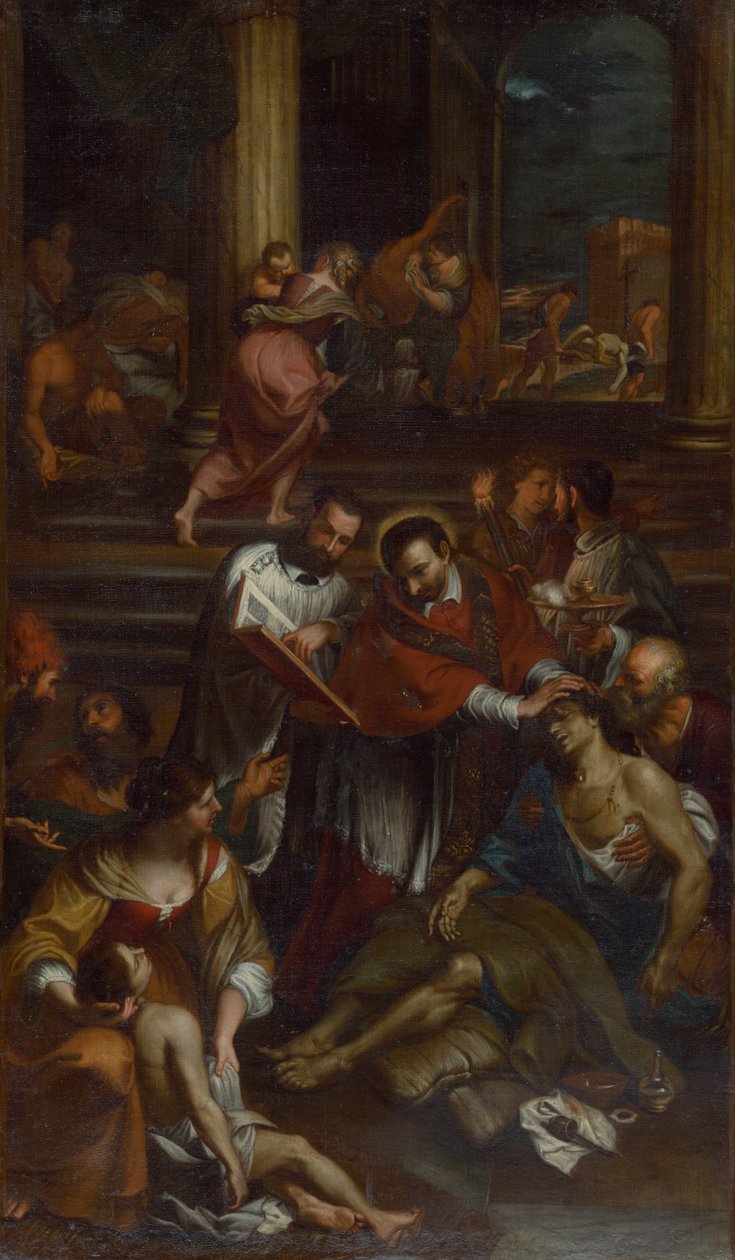 Borromeo Szent Károly a pestis áldozatai között, 17. század második fele. alkotó: Giovanni Bonatti