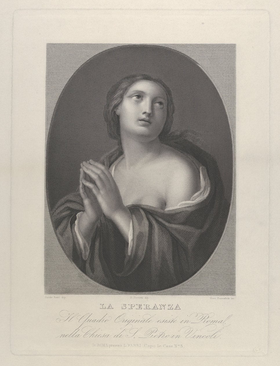 Hope női megszemélyesítése összetartott kezekkel és bal vállával felnéz..., kb. 1835-81. alkotó: Giovanni Buonafede