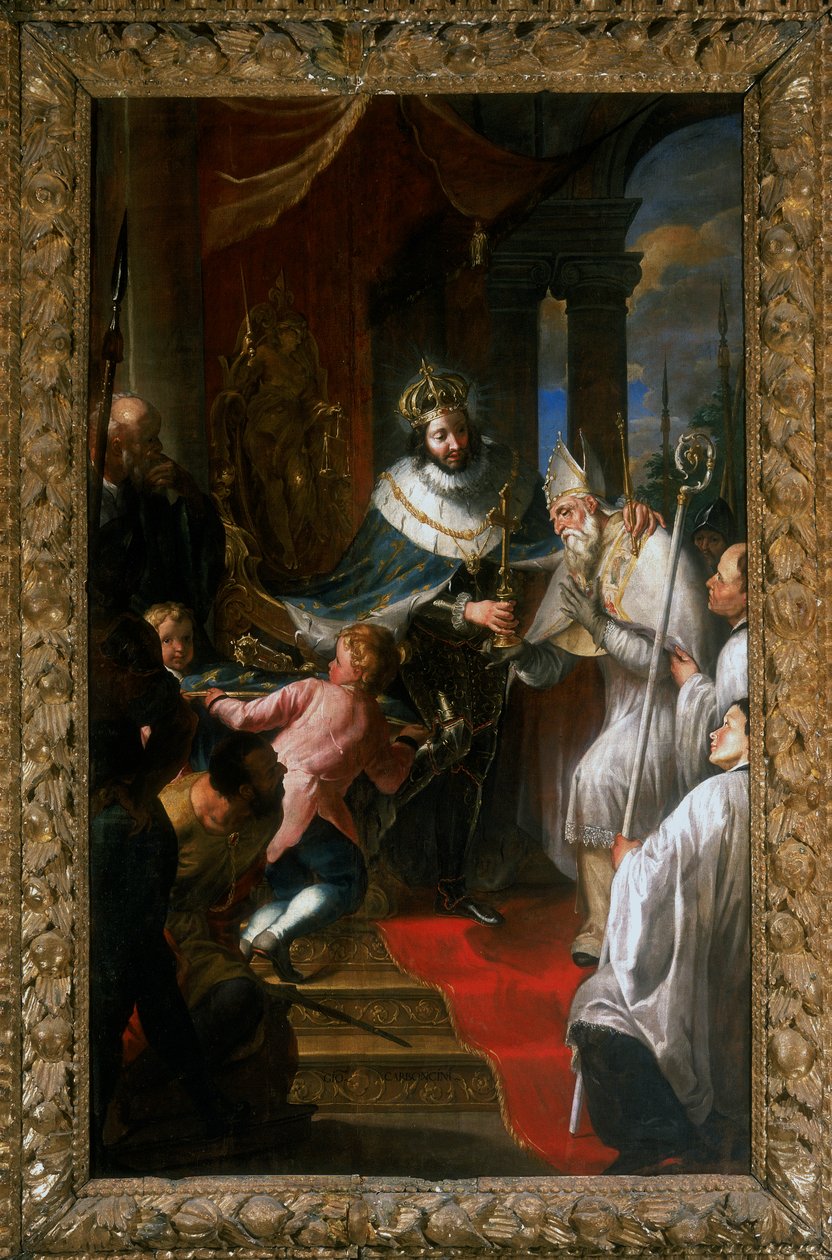 Franciaországi Szent Lajos a Szent Tüskét adja a breganzi Bartholomaiosz Beátónak alkotó: Giovanni Carboncino