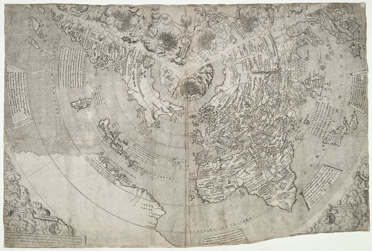 Világtérkép, Mundu [sic] spericum... ismerni fogja John Matthew Contareni szorgalmát., Contarini, Giovanni és Francesco Rosselli alkotó: Giovanni Contarini