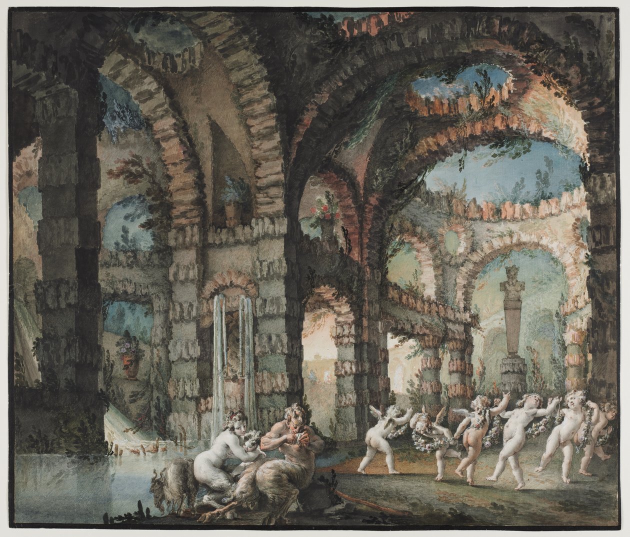 Szatírcsalád táncoló kerubokkal, 1775-76 körül (akvarell és ecset, grafit és gouache) alkotó: Giovanni David