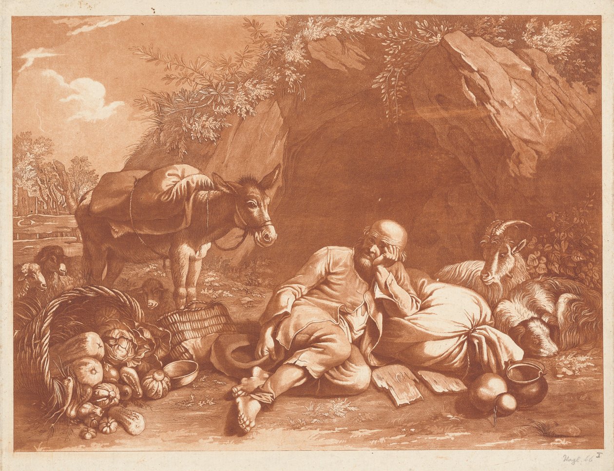 Egy öregember egy zsákra támaszkodik alkotó: Giovanni De Pian after Francesco Londonio