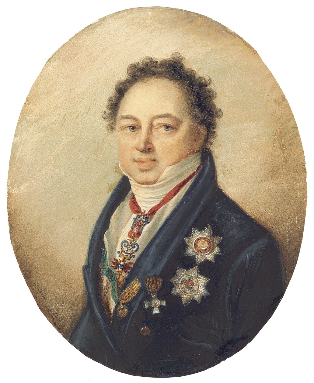 Dmitrij Pavlovics Tatiscsev gróf, balra néző kék kabátban, fehér mellényben és nadrágban alkotó: Giovanni Domenico Bossi