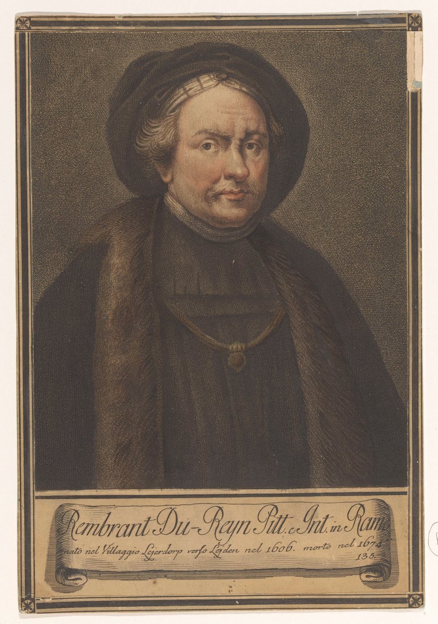 Rembrandt Harmensz művész portréja. Rajnából Művészek portréi (sorozat címe) alkotó: Giovanni Domenico Campiglia