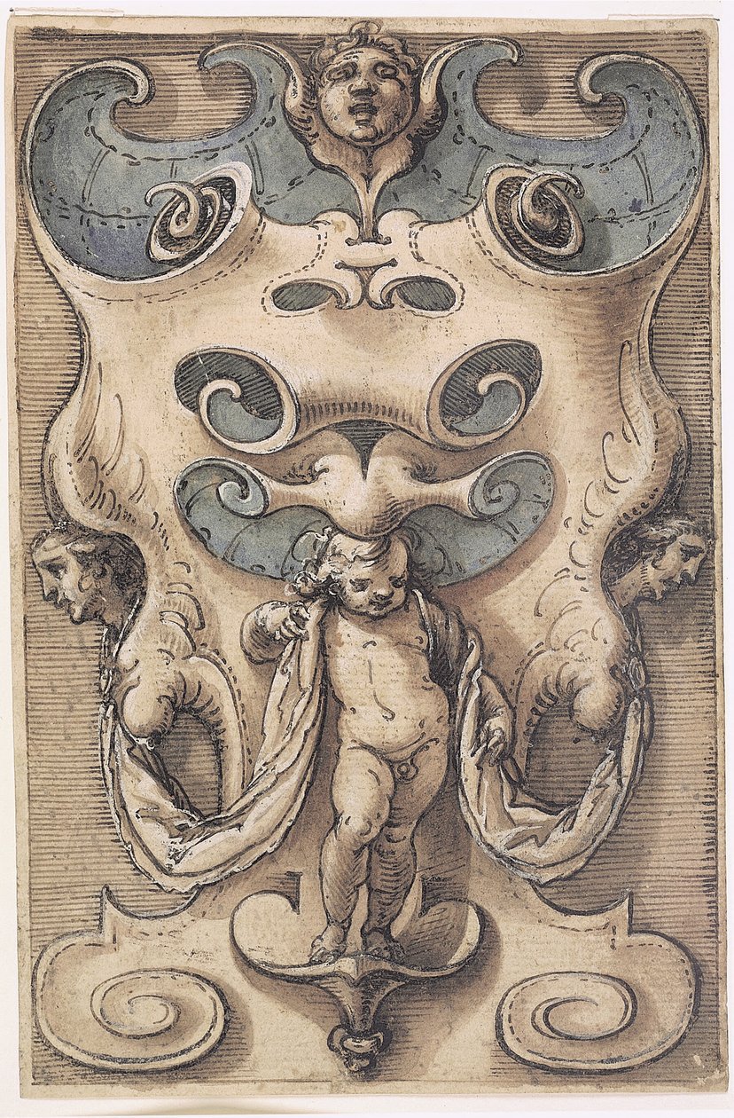 Cartouche egy puttóval alkotó: Giovanni Domenico Capellino