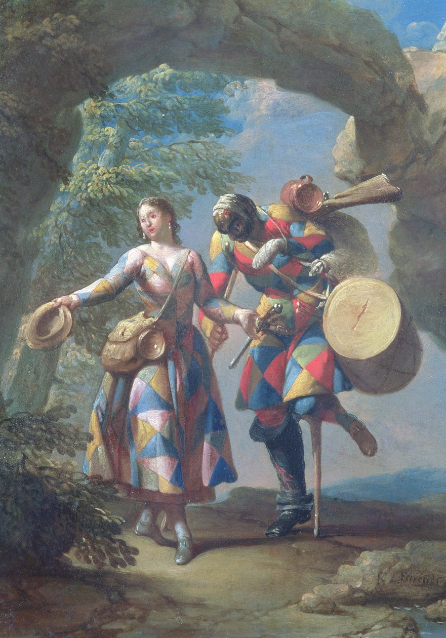 A háborúból visszatérő harlekin, 1742 körül alkotó: Giovanni Domenico Ferretti