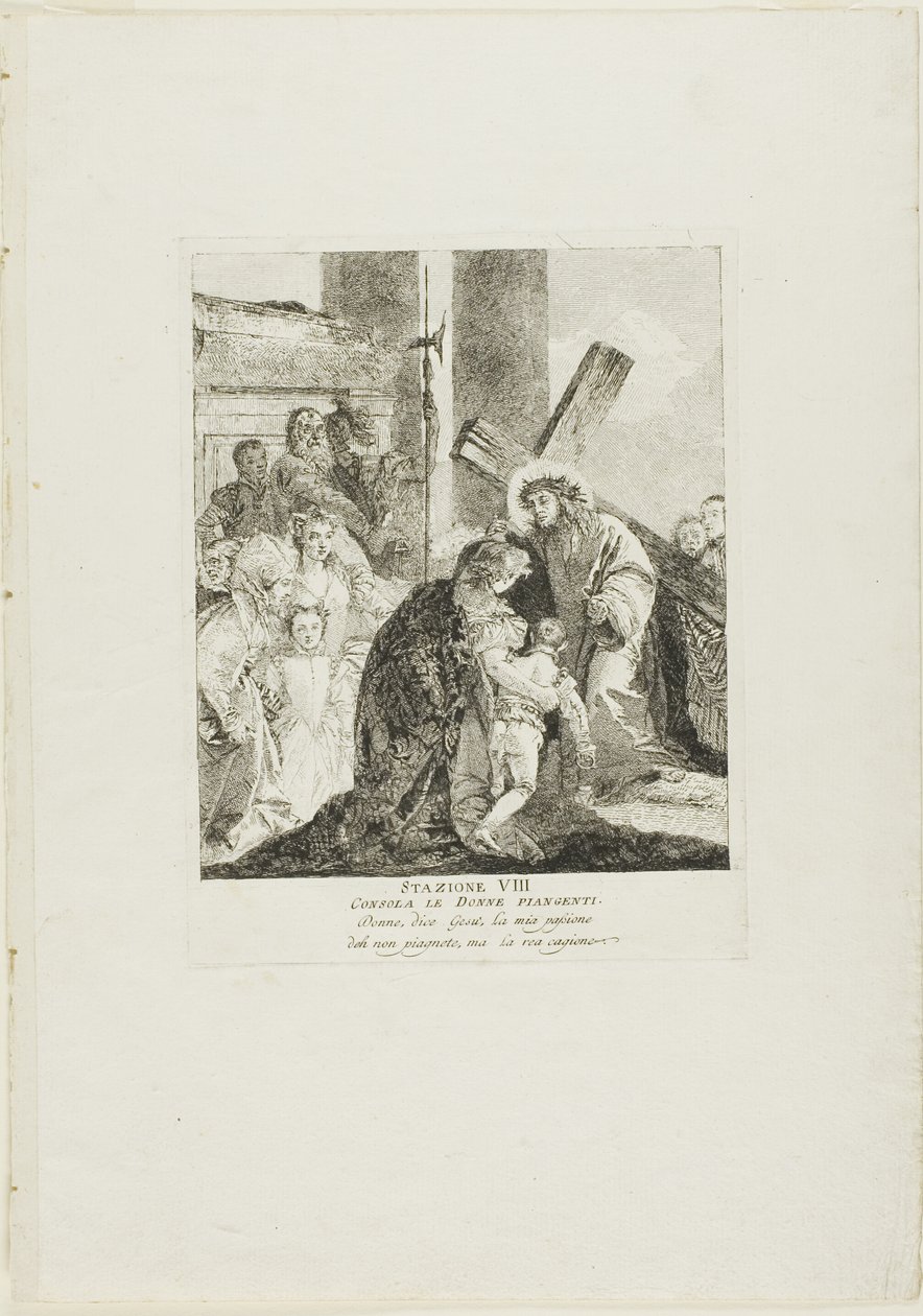 Krisztus vigasztalja a síró asszonyokat, nyolcadik lemez a Keresztút stációiból alkotó: Giovanni Domenico Tiepolo