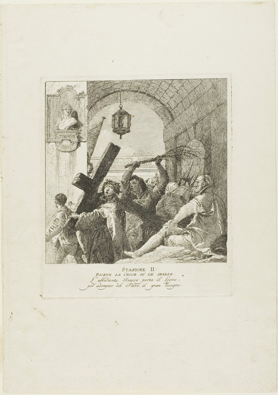Krisztus fogadja a keresztet, második lemez a Keresztút stációiból alkotó: Giovanni Domenico Tiepolo