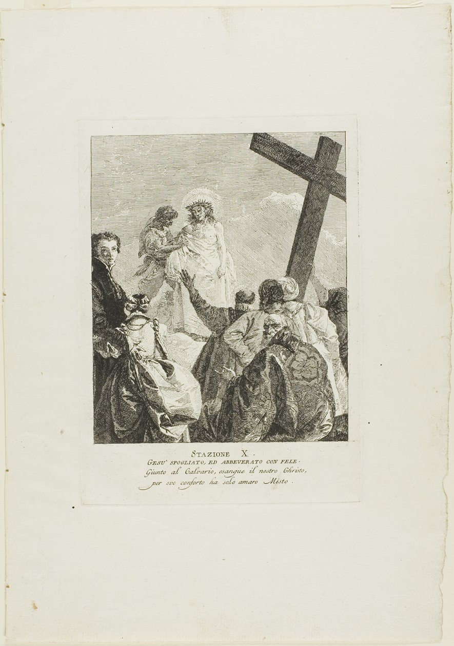 Krisztus levetkőzik ruháitól, tizedik lemez a Keresztút stációiból alkotó: Giovanni Domenico Tiepolo