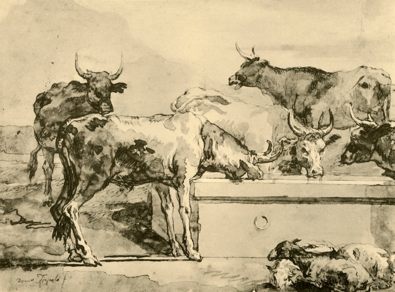 Tehenek itatása, 18. század közepe-vége, 1928 alkotó: Giovanni Domenico Tiepolo