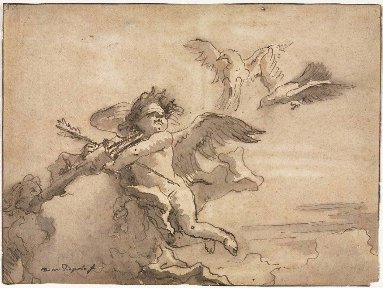 Ámor bekötött szemmel és két galamb alkotó: Giovanni Domenico Tiepolo
