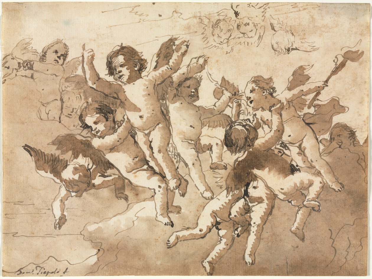 Ámor a felhőkben kerubokkal, 1757 vagy azután. alkotó: Giovanni Domenico Tiepolo