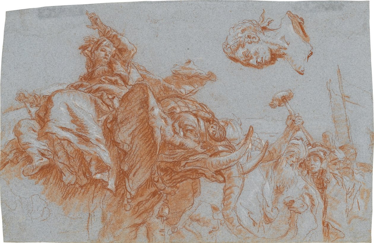 Figur der Asia, römischer Imperator; verso: Skizze des Flussgottes Nil alkotó: Giovanni Domenico Tiepolo