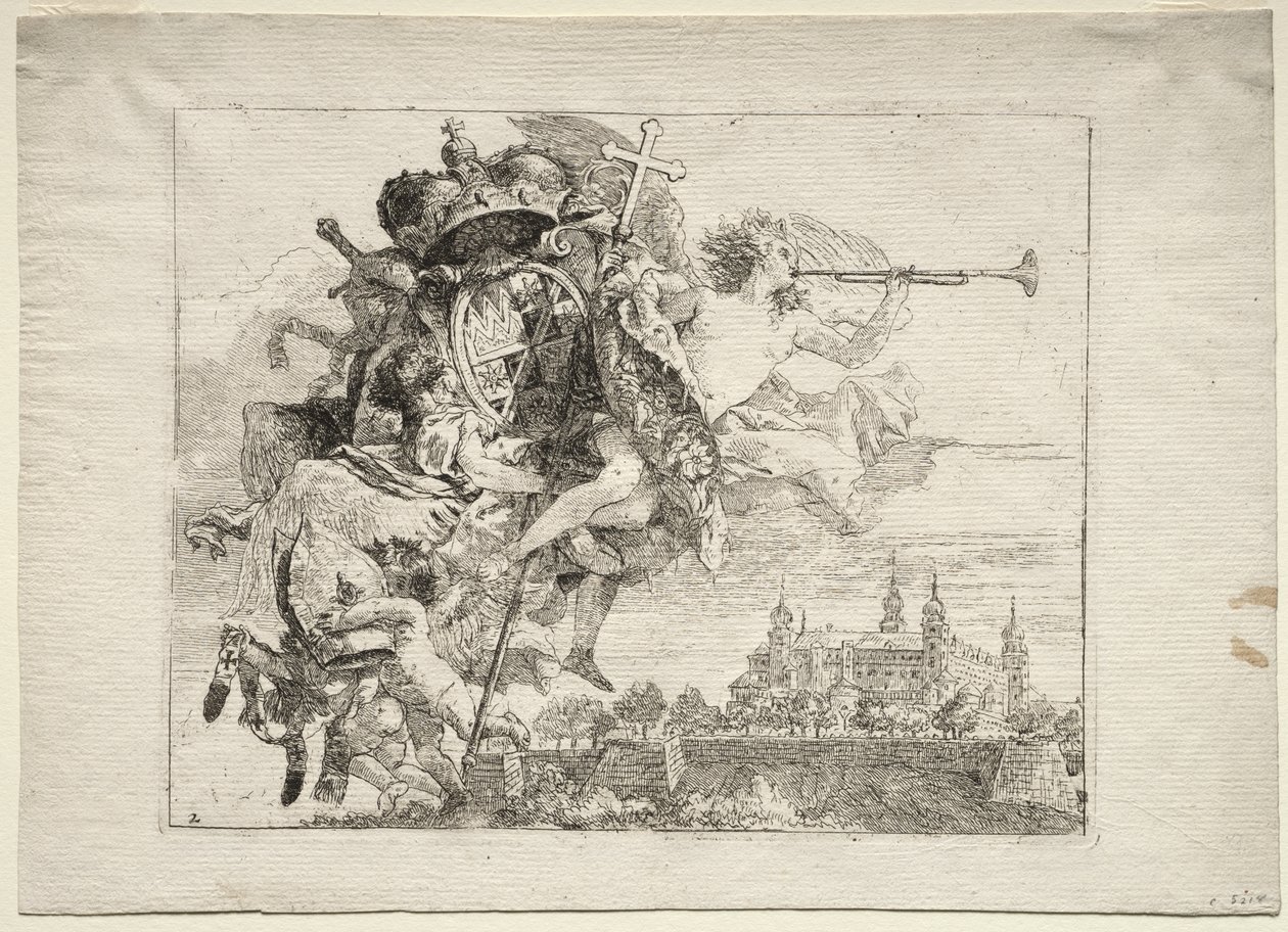 Repülés Egyiptomba: Dedikáció a Würzburgi herceg-püspök karját viselő, szárnyas hírnévfigurával alkotó: Giovanni Domenico Tiepolo