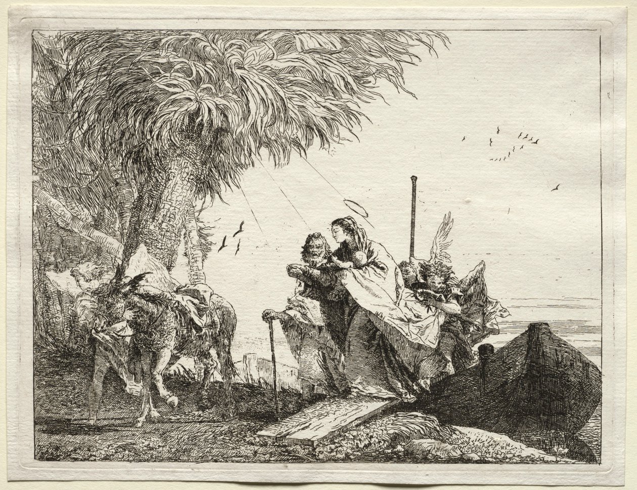Repülés Egyiptomba: A Szent Család, kiszállás. alkotó: Giovanni Domenico Tiepolo