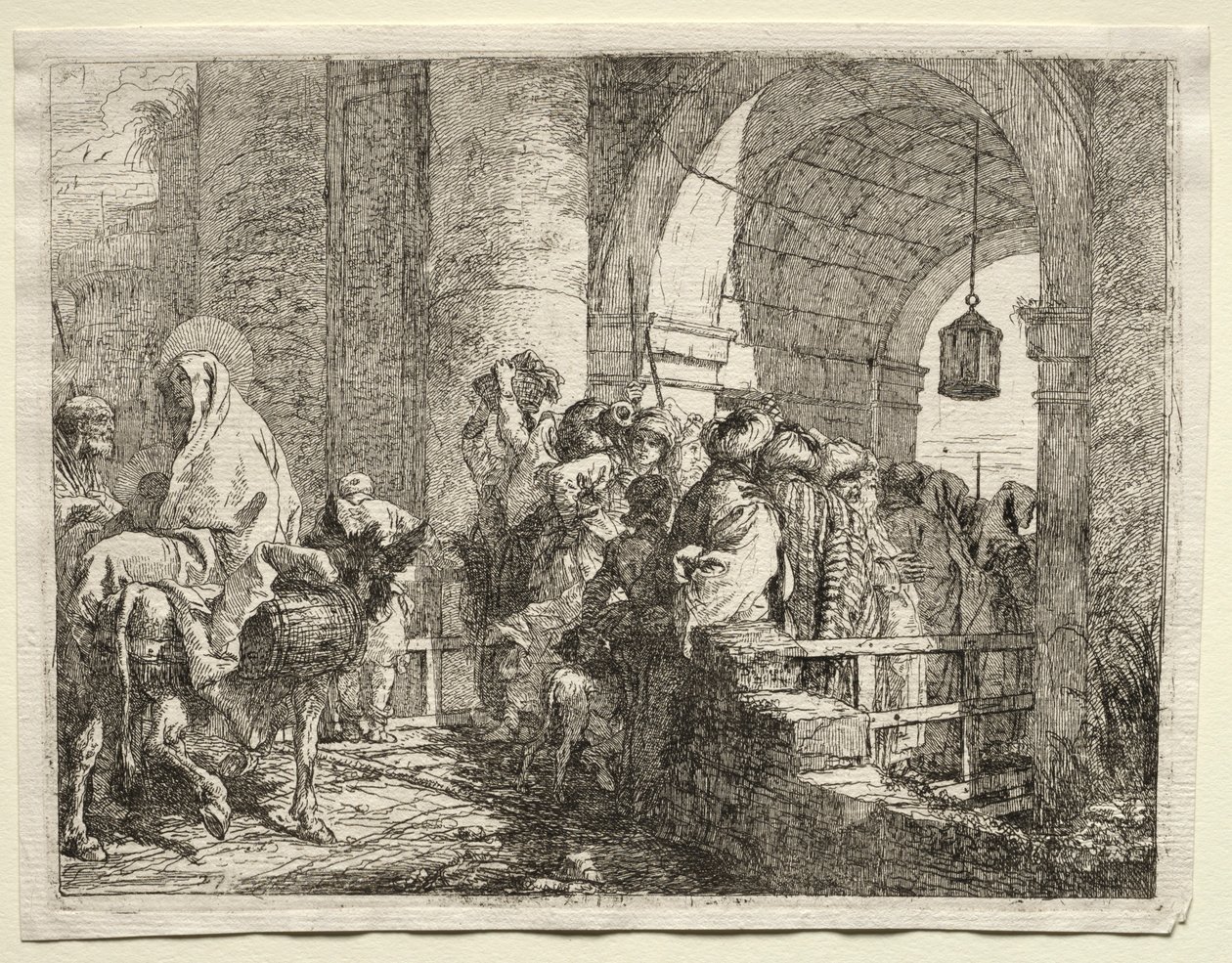 Repülés Egyiptomba: A Szent Család áthalad egy boltív alatt. alkotó: Giovanni Domenico Tiepolo