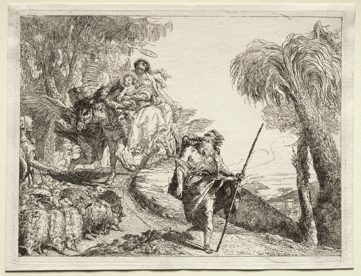 Repülés Egyiptomba: A Szent Család és a juhnyáj. alkotó: Giovanni Domenico Tiepolo