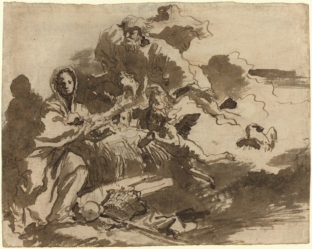 Atyaisten és a Madonnát és a Gyermeket imádó angyalok [recto] alkotó: Giovanni Domenico Tiepolo