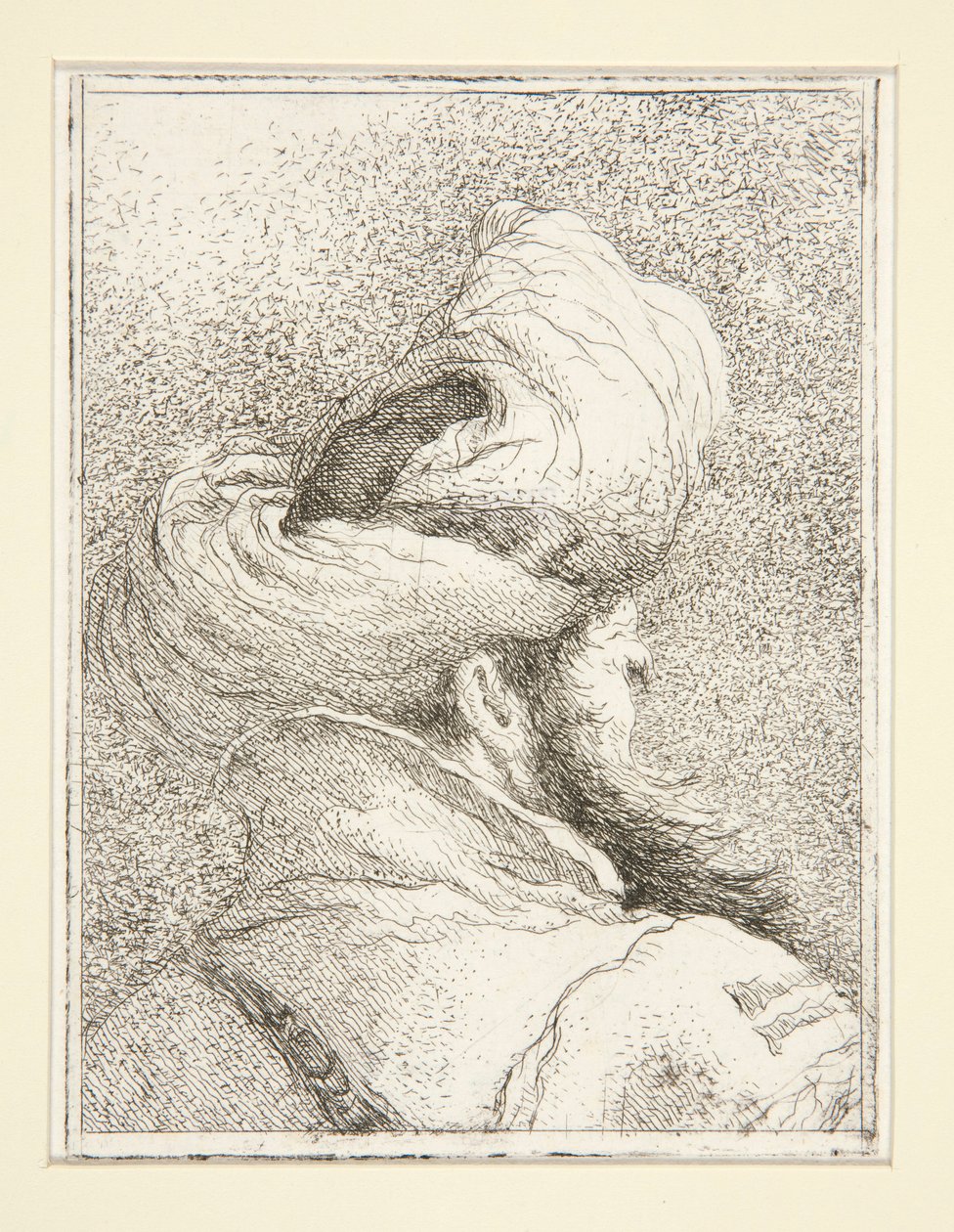 Egy török feje, a Raccolta di Teste, Libro Secondo sorozatból (Fejgyűjtemény, Második könyv) alkotó: Giovanni Domenico Tiepolo