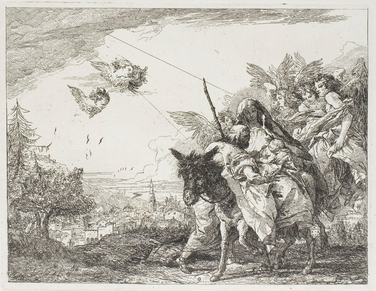 József imádja a gyermeket, akit Mária karjaiban tart, kilencedik kép Az egyiptomi menekülésből. alkotó: Giovanni Domenico Tiepolo