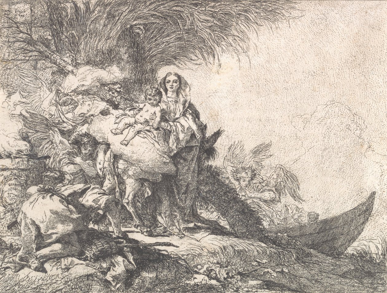 József imádja a Krisztus-gyermeket egy dohányzó oltár mellett, az Egyiptomba menekülésből, 1752. alkotó: Giovanni Domenico Tiepolo