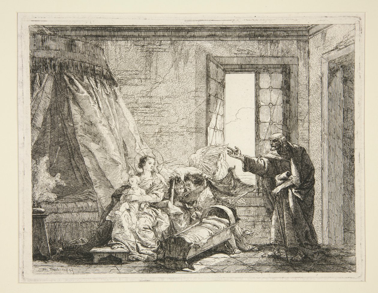 József bejelentette Máriának a távozási parancsot, az Idee pittoresche sopra la fuga in Egitto (Repülés Egyiptomba) sorozatból alkotó: Giovanni Domenico Tiepolo
