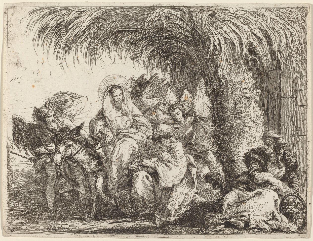 József letérdel a gyermekkel Mária a szamár előtt alkotó: Giovanni Domenico Tiepolo