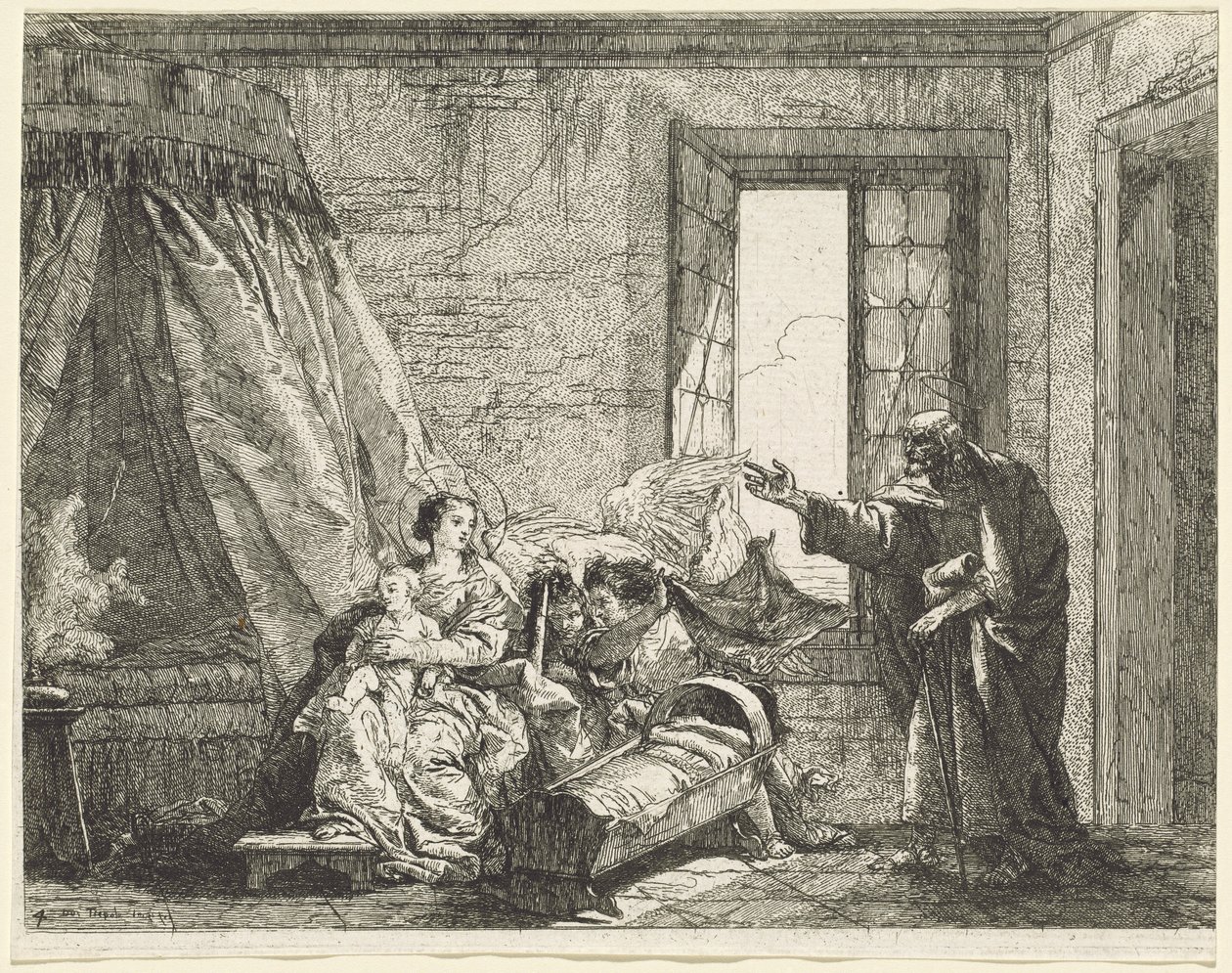 József közvetíti Máriának Isten menekülési parancsát alkotó: Giovanni Domenico Tiepolo