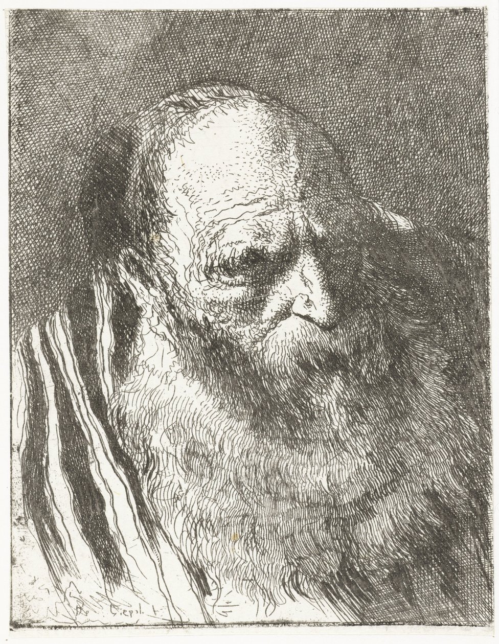 Férfi szakállas csíkos köpenyben Fejgyűjtemény (sorozat címe) Raccolta di Teste (sorozat címe) alkotó: Giovanni Domenico Tiepolo