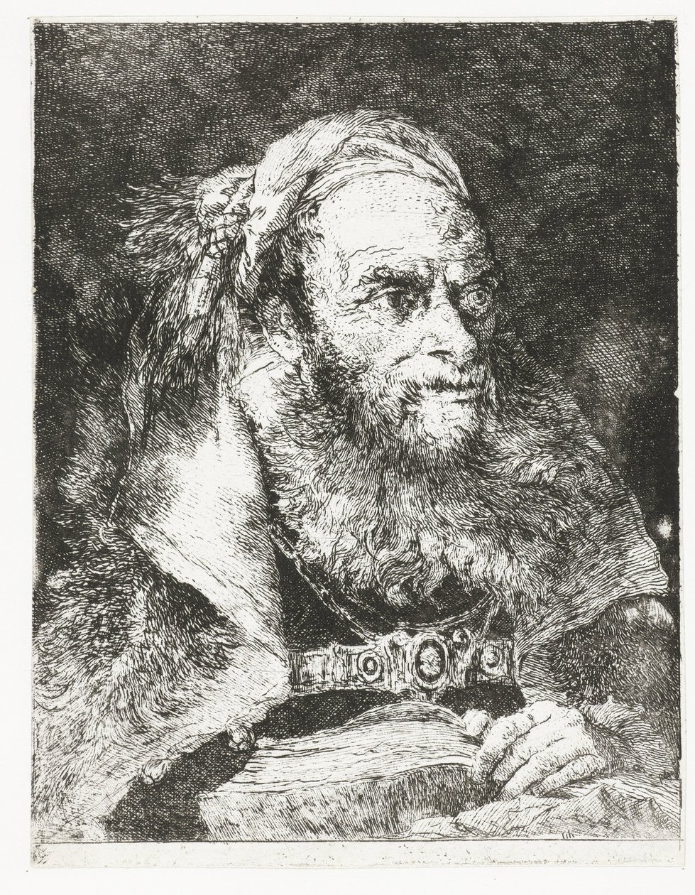 Férfi nyitott könyv Fejgyűjtemény (sorozat címe) Raccolta di Teste (sorozat címe) alkotó: Giovanni Domenico Tiepolo