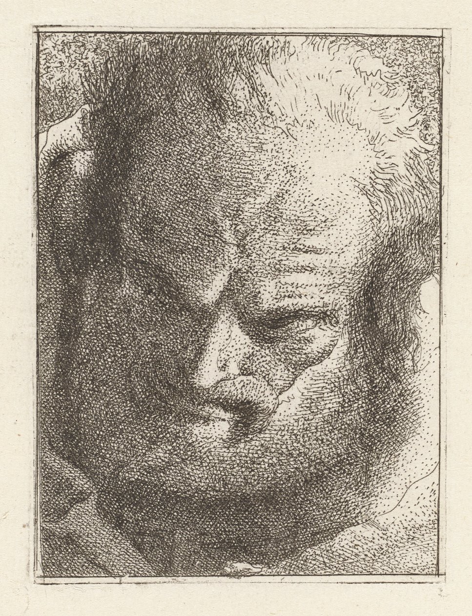 Öreg ember lefelé nézve, a Raccolta di Teste-ből (Fejgyűjtemény) alkotó: Giovanni Domenico Tiepolo