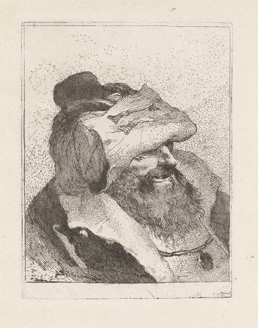 Öreg ember kalapjával a homlokán, a Raccolta di Teste-ből (Fejgyűjtemény) alkotó: Giovanni Domenico Tiepolo