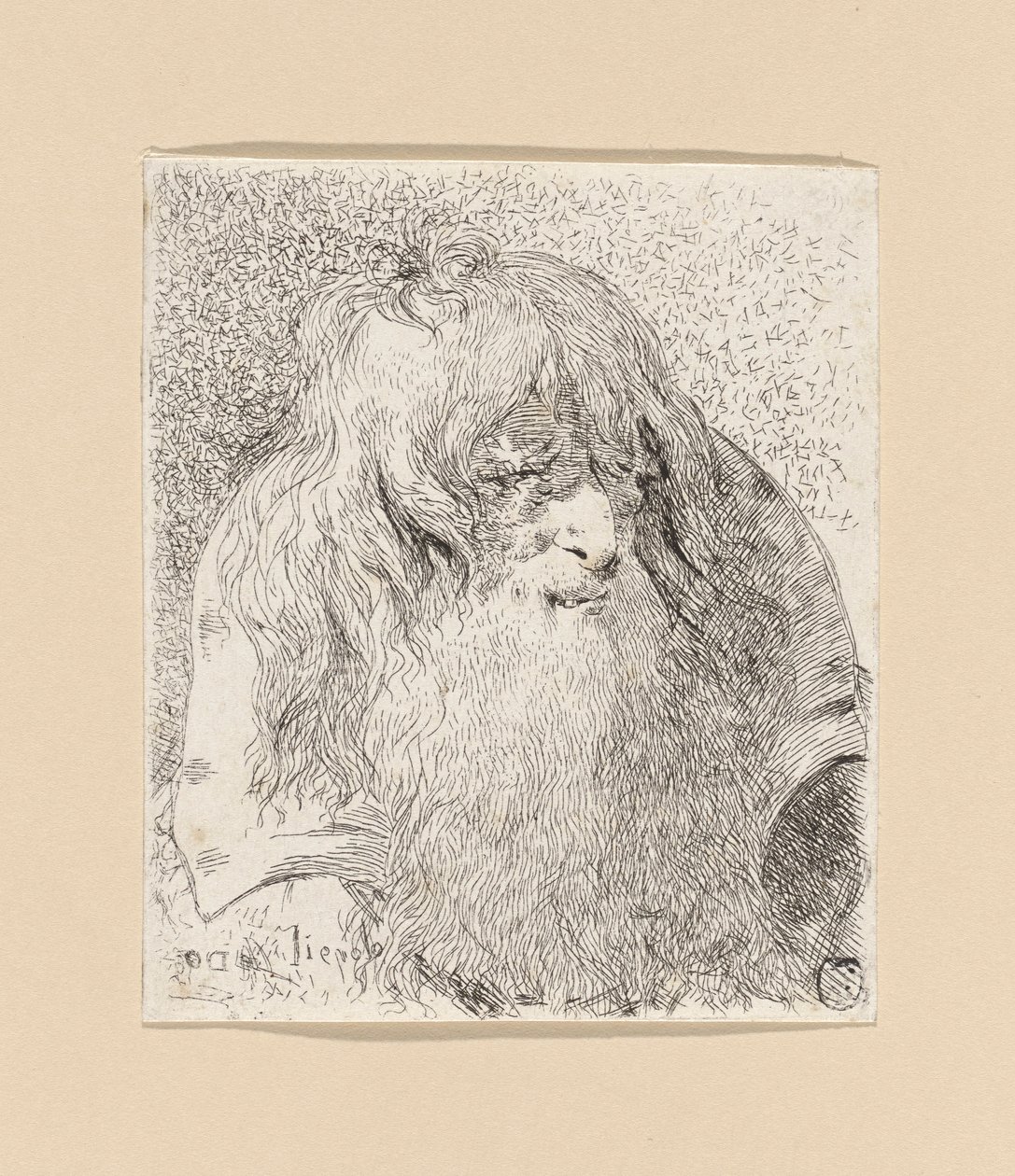 Szakállas és hosszú hajú öregember, a Raccolta di Teste-ből (Fejgyűjtemény) alkotó: Giovanni Domenico Tiepolo