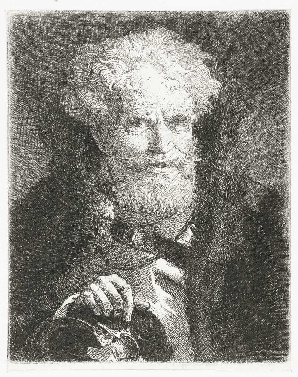 Öreg férfi köpenyben, prémes gallérral és sisakkal Fejgyűjtemény (sorozat címe) Raccolta di Teste (sorozat címe) alkotó: Giovanni Domenico Tiepolo