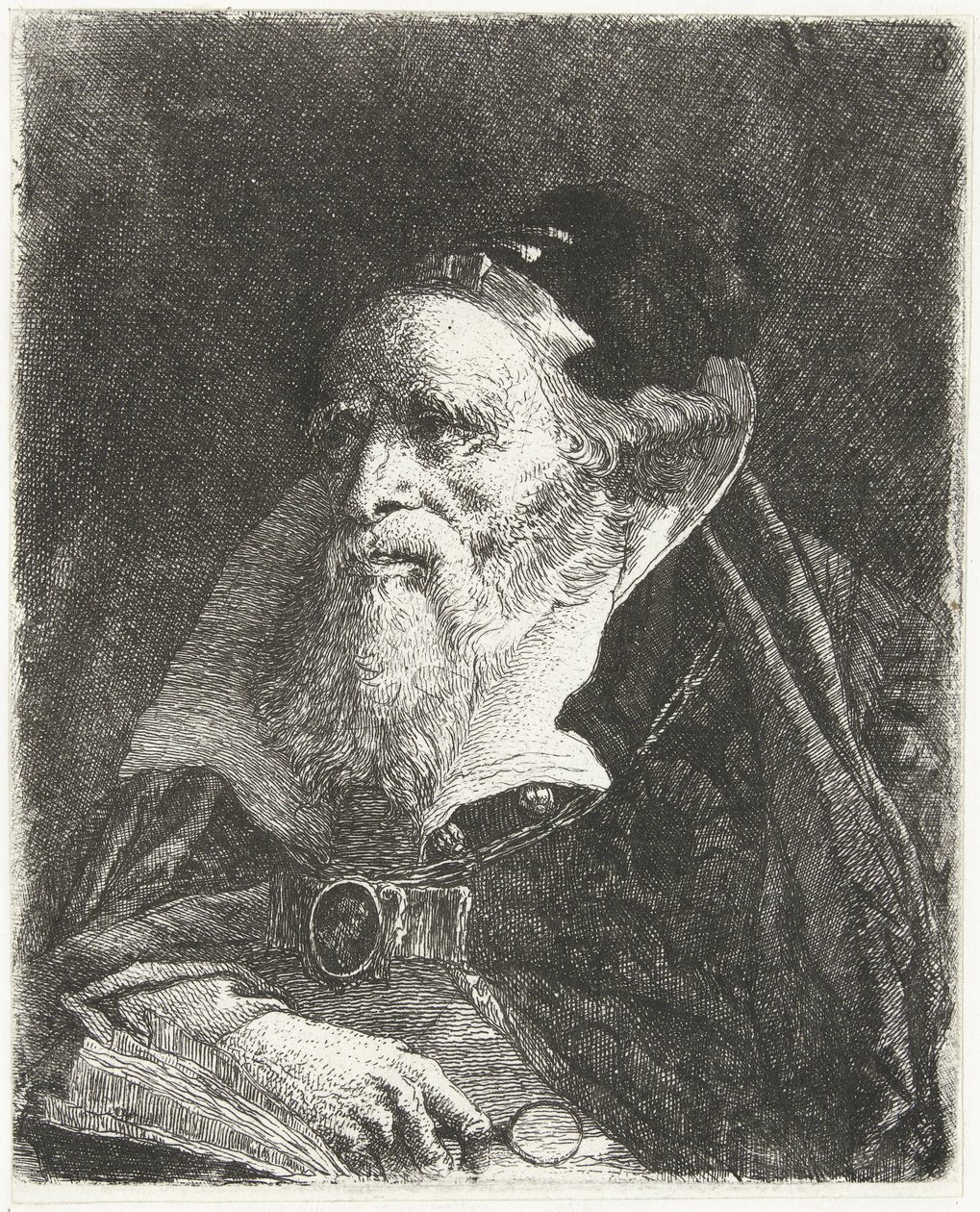 Öreg ember könyvvel és nagyítóval Fejgyűjtemény (sorozat címe) Raccolta di Teste (sorozat címe) alkotó: Giovanni Domenico Tiepolo