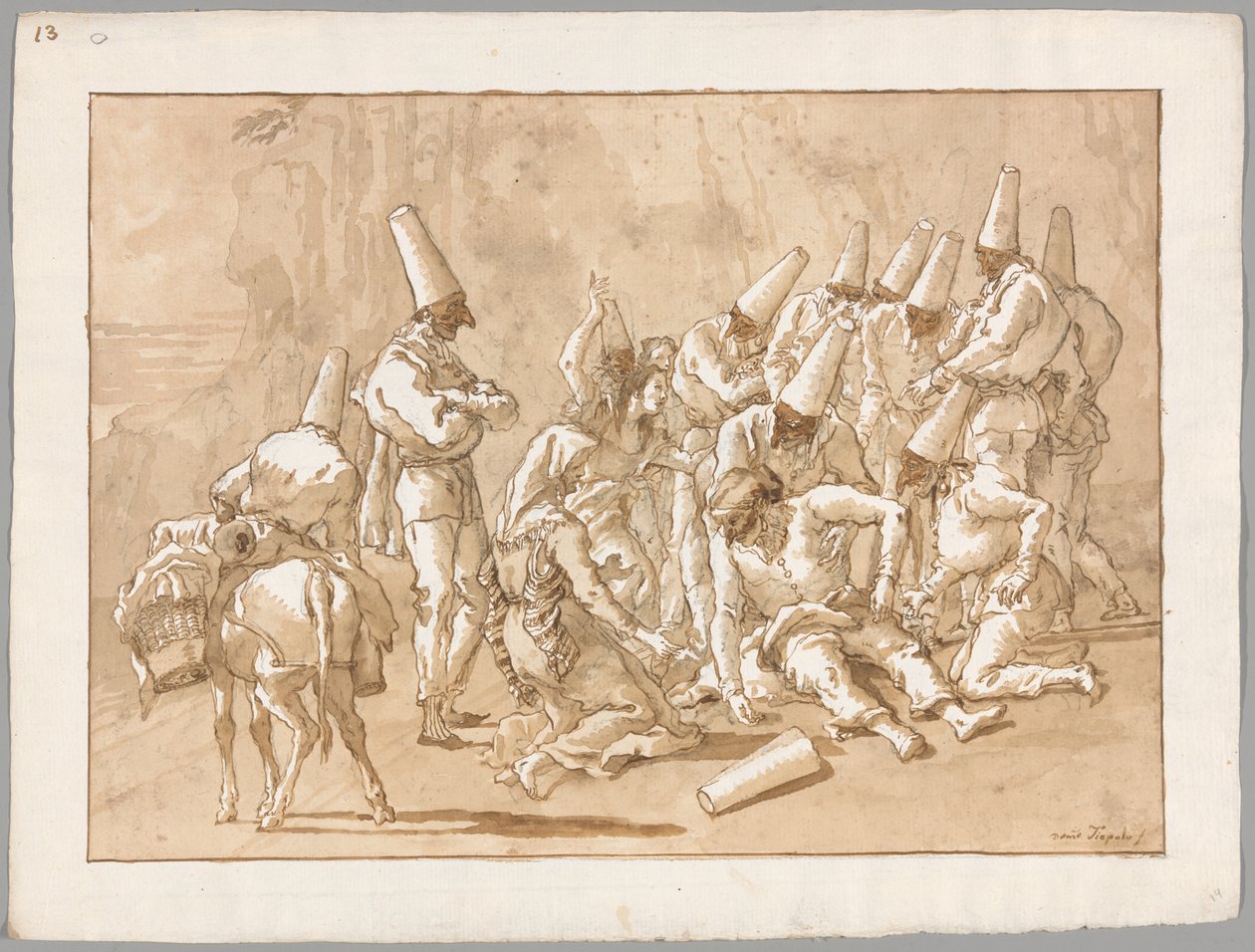 Punchinello összeomlik az úton alkotó: Giovanni Domenico Tiepolo