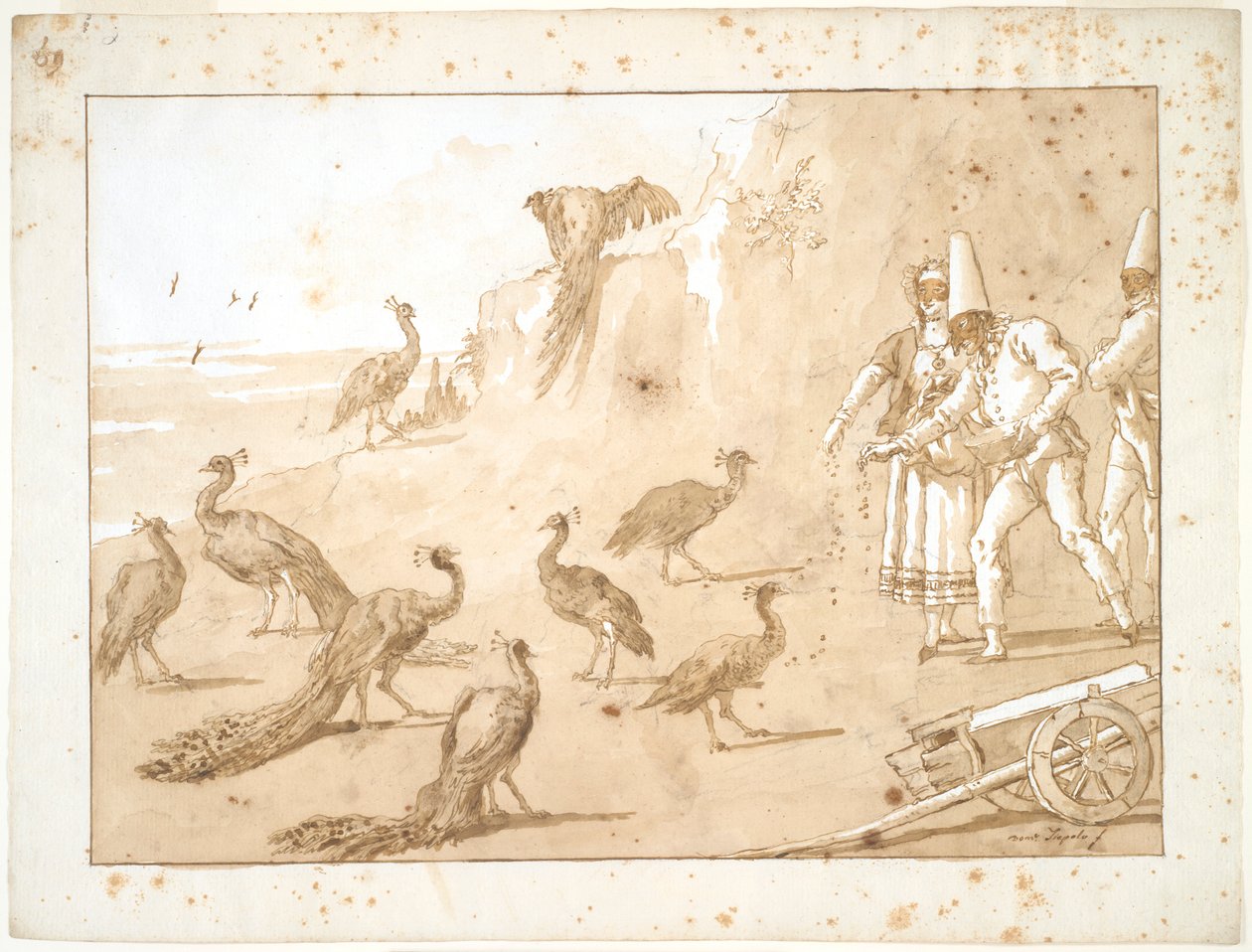 Punchinello eteti a pávákat alkotó: Giovanni Domenico Tiepolo