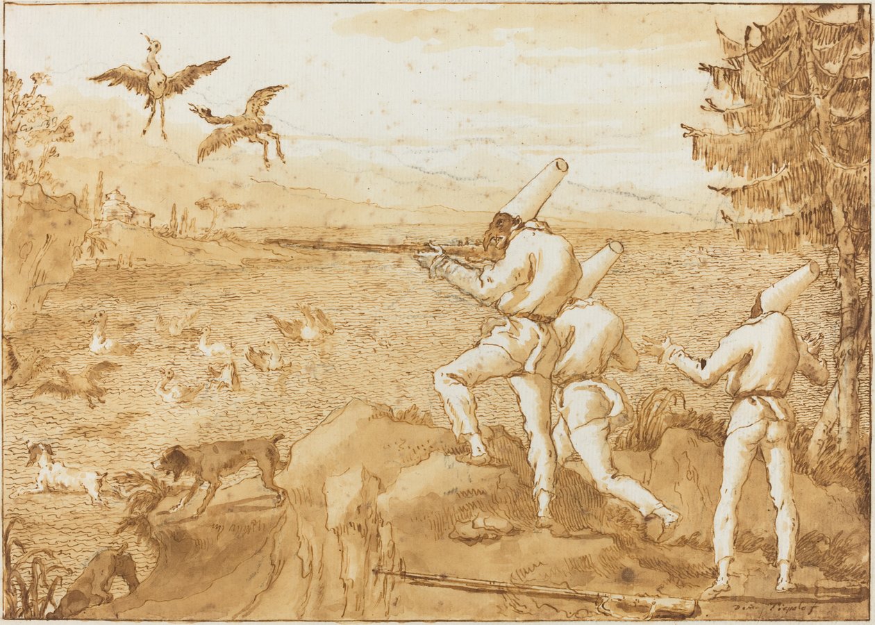 Punchinellos vadászó vízimadarak alkotó: Giovanni Domenico Tiepolo
