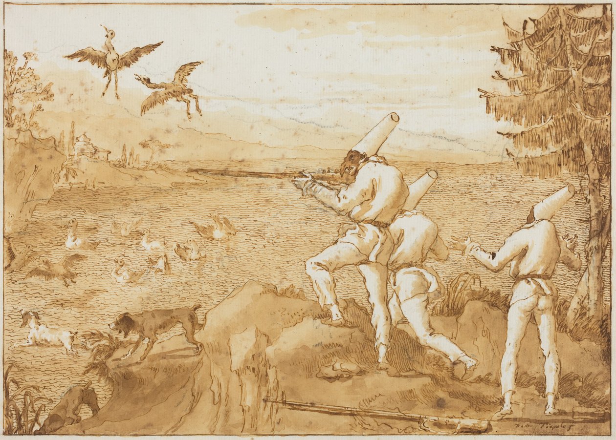 Vízimadarakra vadászó Punchinellók alkotó: Giovanni Domenico Tiepolo