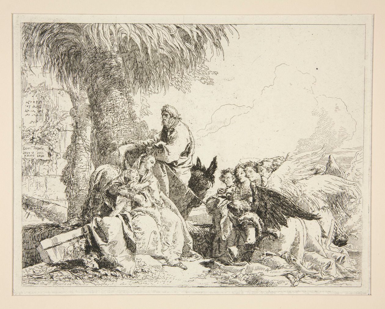 Pihenés az egyiptomi repülés alatt, az Idee pittoresche sopra la fuga in Egitto (Repülés Egyiptomba) sorozatból alkotó: Giovanni Domenico Tiepolo