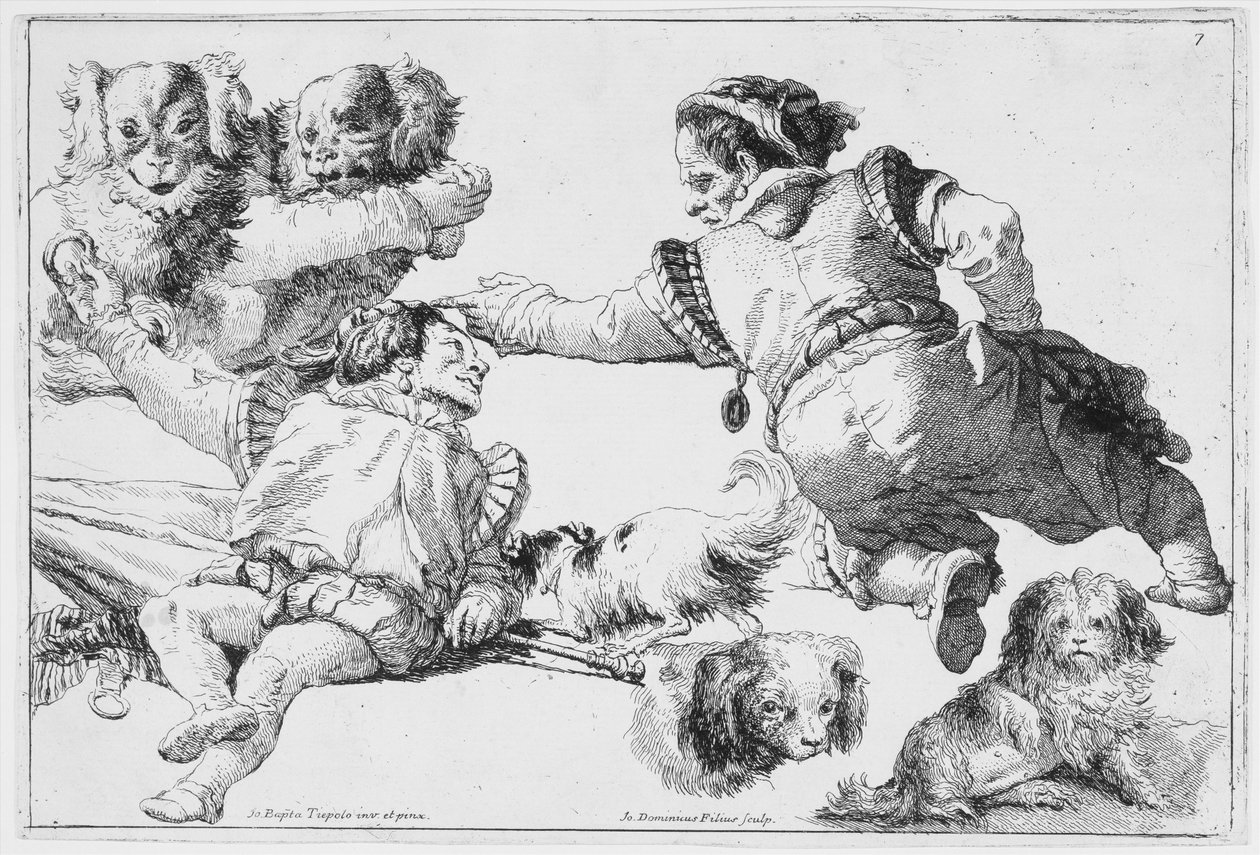 Tanulmányok törpékről és kutyákról, kb. 1753. alkotó: Giovanni Domenico Tiepolo